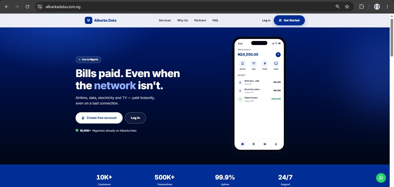 Albarka Data VTU platform screenshot