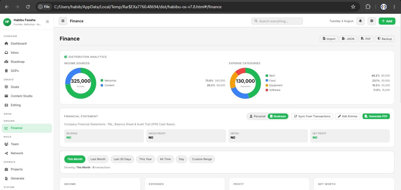 Business OS interface screenshot